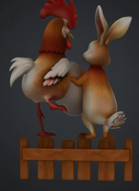 Mô hình trang trí 3D chú Thỏ và Gà trống (hase und hahn) độc đáo - Image 3