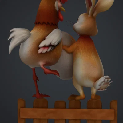 Mô hình trang trí 3D chú Thỏ và Gà trống (hase und hahn) độc đáo