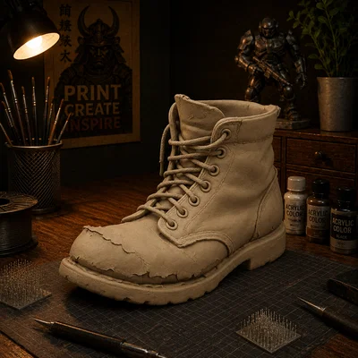 Mô hình giày da cổ điển Worn Leather Boot để bàn trang trí