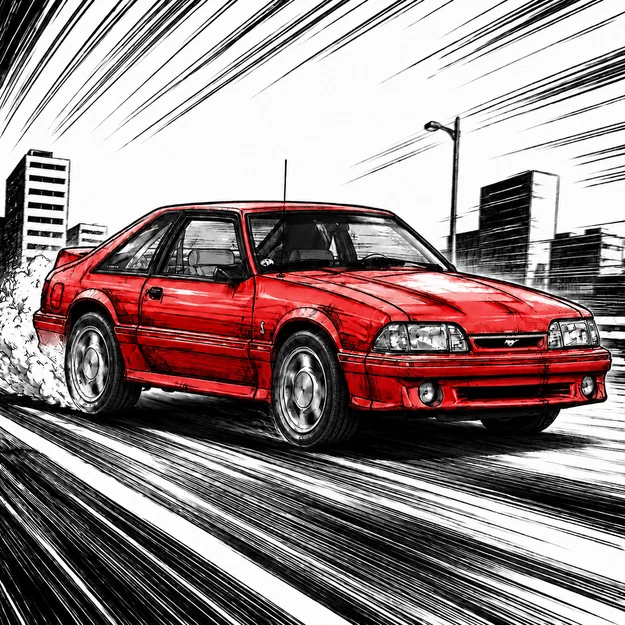 Hueforge 1993 Ford Mustang Cobra Phong Cách Manga - Image 1