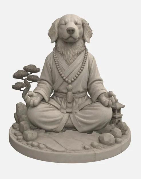 Mô hình 3D Chú chó Kungfu thiền định tinh tế cho không gian làm việc - Image 1