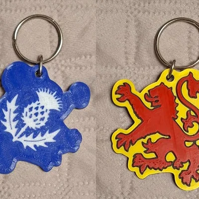 Móc khóa in 3D hình sư tử và hoa kế Scotland (Lion Rampant Keyfob)