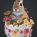 Mô hình 3D chú thỏ trong quả trứng hoa xinh xắn (Hase im ei) - Thumbnail 3