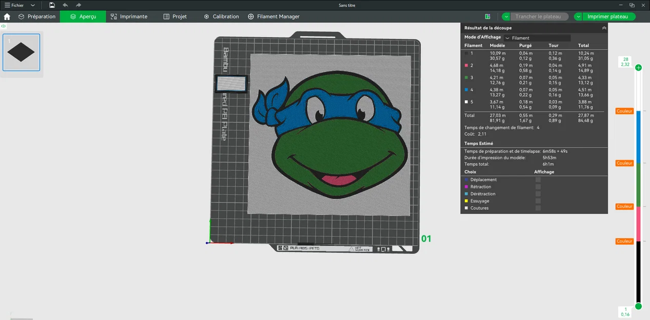 Leonardo "Tortue Ninja" – HueForge multicolor (200×200mm) - Image 3