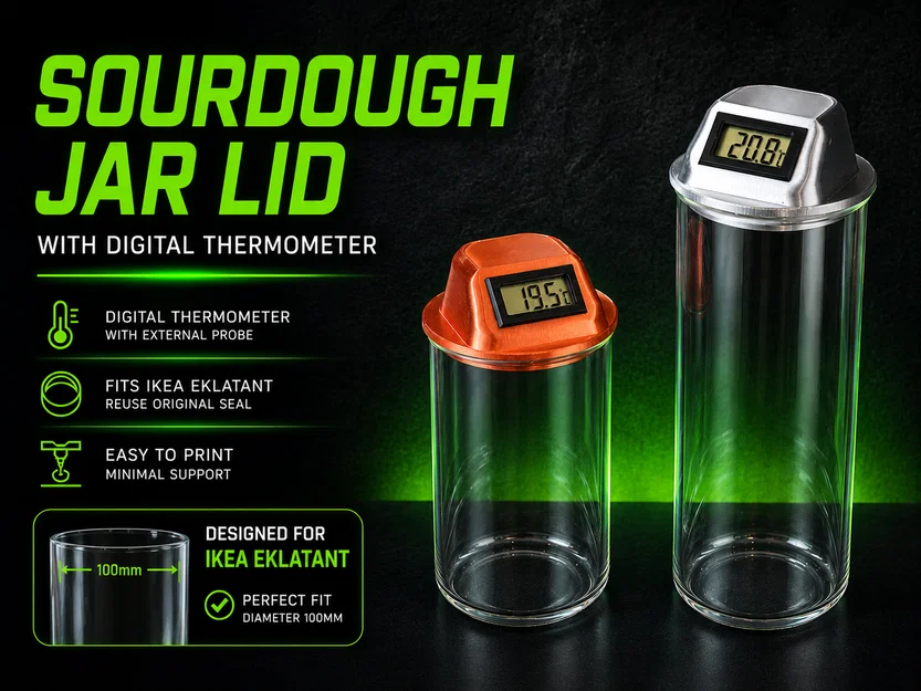 Nắp hũ sourdough cho IKEA EKLATANT kèm digital thermometer & temperature probe - Image 1