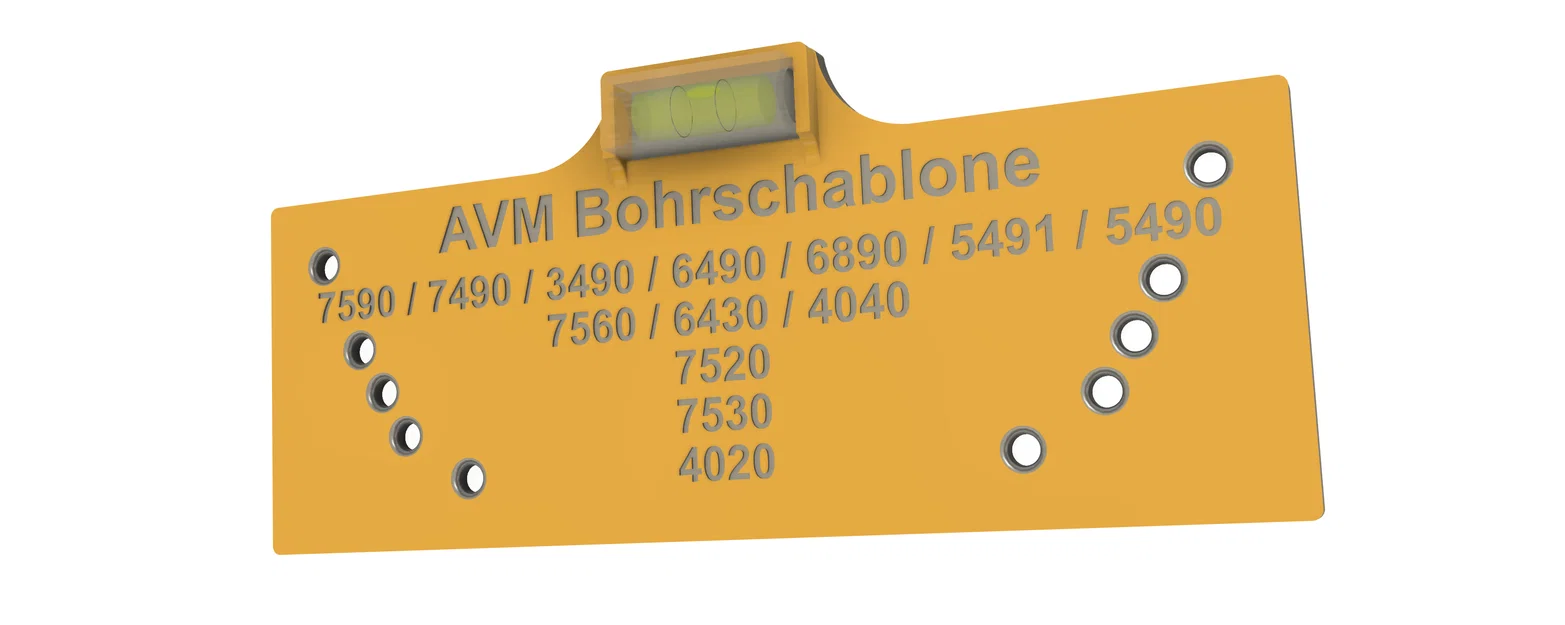 AVM Bohrschablone V4 – Dưỡng khoan FritzBox kèm mini thước thủy - Image 1