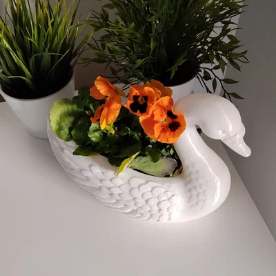 Chậu hoa thiên nga 3D (Easter Flowerpot White Swan) độc đáo