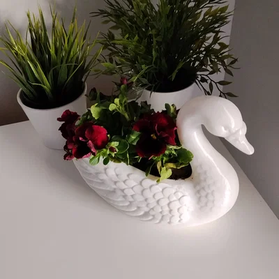 Chậu hoa thiên nga 3D (Easter Flowerpot White Swan) độc đáo