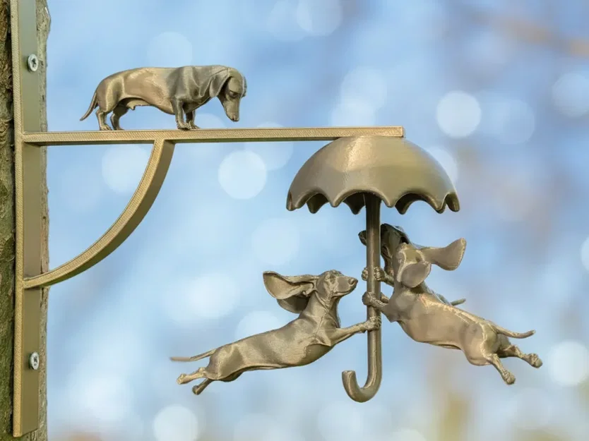 Mô hình 3D chú chó Dachshund đu dù trang trí sân vườn độc đáo - Image 2