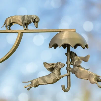 Mô hình 3D chú chó Dachshund đu dù trang trí sân vườn độc đáo
