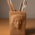 Khay đựng bút 3D hình chân dung phụ nữ phong cách chạm khắc gỗ - Thumbnail 1