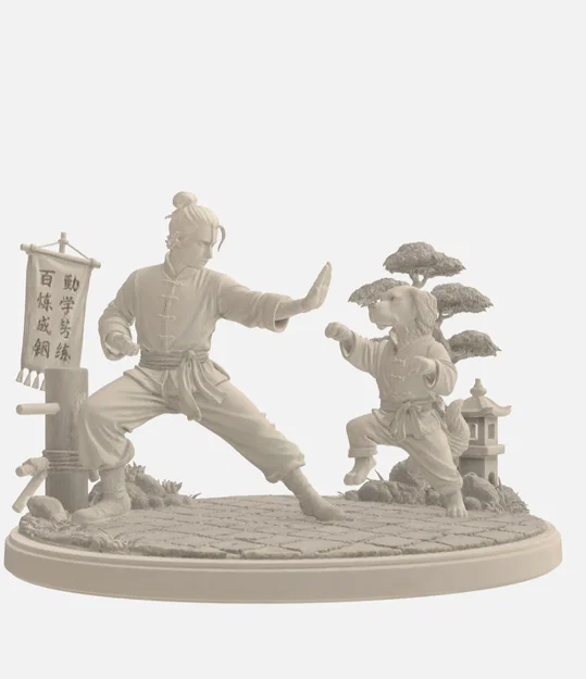 Mô hình 3D Kungfu Dog: Võ sư và chú chó tập luyện võ thuật độc đáo - Image 1