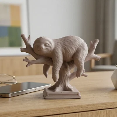 Mô hình chú lười ngủ trên cành cây - Trang trí 3D dễ thương