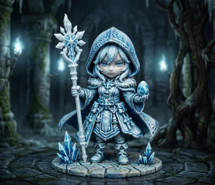 Frostveil – Nữ Pháp Sư Băng Chibi 70mm Fantasy - Image 2