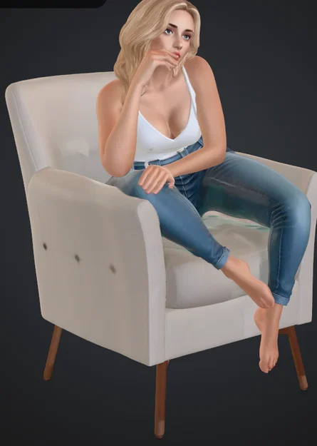 Mô hình 3D người phụ nữ ngồi ghế thư giãn đầy phong cách - Image 2