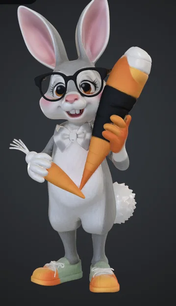Mô hình 3D chú thỏ thông thái đeo kính cùng cà rốt dễ thương - Image 1