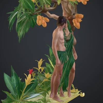 Mô hình 3D Adam và Eva dưới gốc cây trang trí nghệ thuật