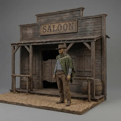 Mô hình 3D Clint Eastwood kèm bối cảnh miền Tây cực chất