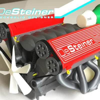 Mô hình động cơ V10 Turbocharged chạy dây đai, hoạt động được (tối ưu cho in 3D)