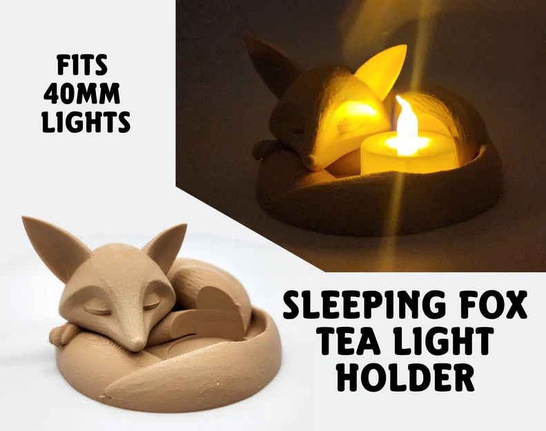 Mô hình 3D khay đựng nến chú cáo đang ngủ (Sleeping Fox Tea Light Holder) - Image 1