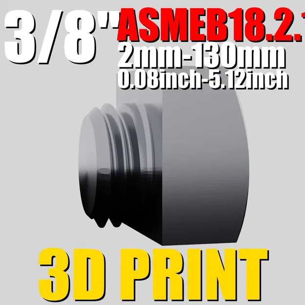 ASMEB18.2.1.1 3/8" | Hex Bolt STL Pack | 3D Print Optimized - Image 1