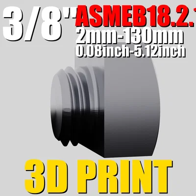 ASMEB18.2.1.1 3/8" | Hex Bolt STL Pack | 3D Print Optimized