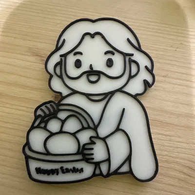 Mô hình 3D Chúa Jesus cầm giỏ trứng trang trí lễ Phục Sinh