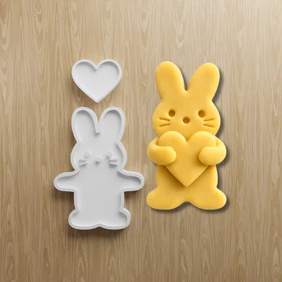 Bộ STL Khuôn Cắt Bánh Quy Thỏ Ôm Tim | Cute Rabbit Fondant Cutter | 3D Printable