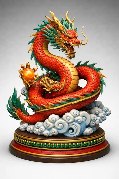 Mô hình rồng thiêng ngậm ngọc 3D - Celestial Dragon with Pearl - Image 1