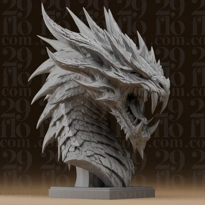 Tượng bán thân đầu rồng gầm thét #261 (Resin Bust)