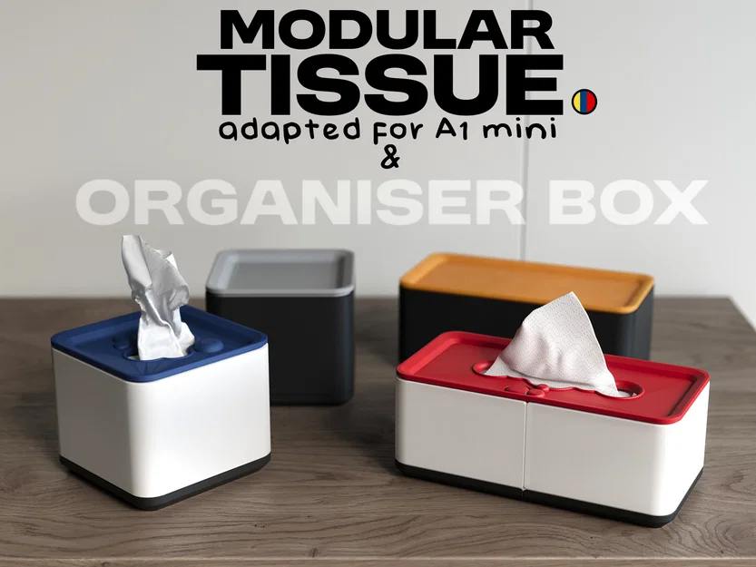 Hộp khăn giấy và khay lưu trữ mô-đun (cho máy in A1 mini BambuLab hoặc máy in cỡ nhỏ) - Image 1
