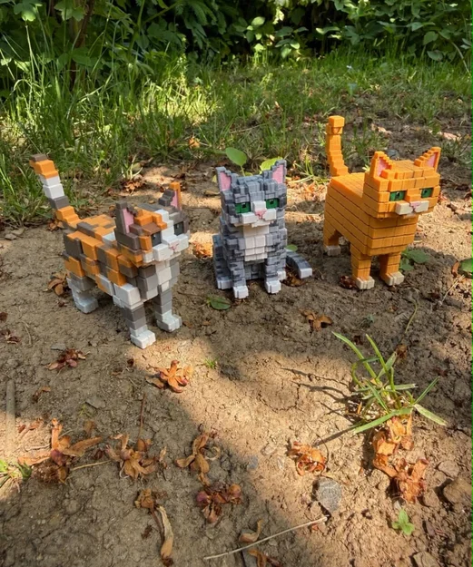 Bộ 3 mô hình mèo Pixel, phong cách Low Poly - Image 1