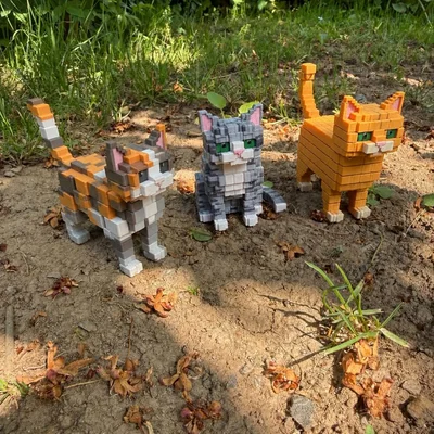 Bộ 3 mô hình mèo Pixel, phong cách Low Poly