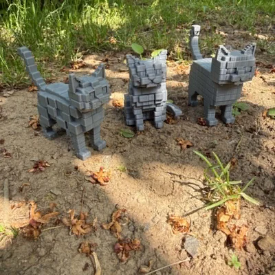 Bộ 3 mô hình mèo Pixel, phong cách Low Poly