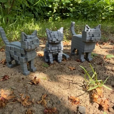 Bộ 3 mô hình mèo Pixel, phong cách Low Poly