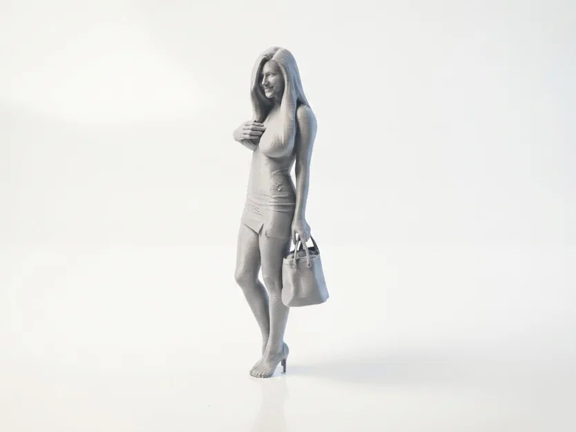Mô hình 3D tượng nữ giới cầm túi xách tóc vàng thời thượng - Image 1