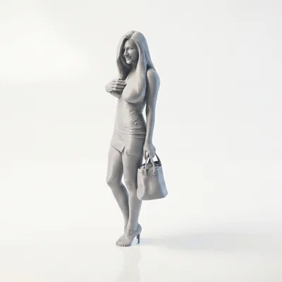 Mô hình 3D tượng nữ giới cầm túi xách tóc vàng thời thượng