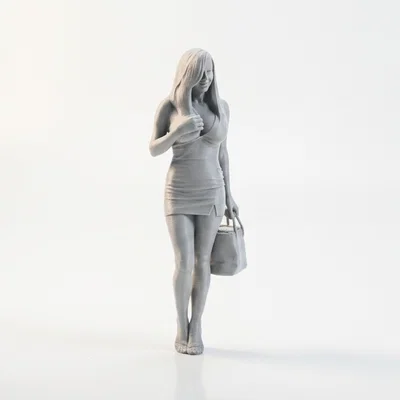 Mô hình 3D tượng nữ giới cầm túi xách tóc vàng thời thượng