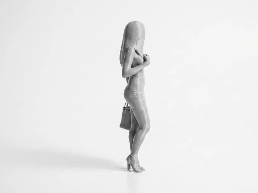 Mô hình 3D tượng nữ giới cầm túi xách tóc vàng thời thượng - Image 3