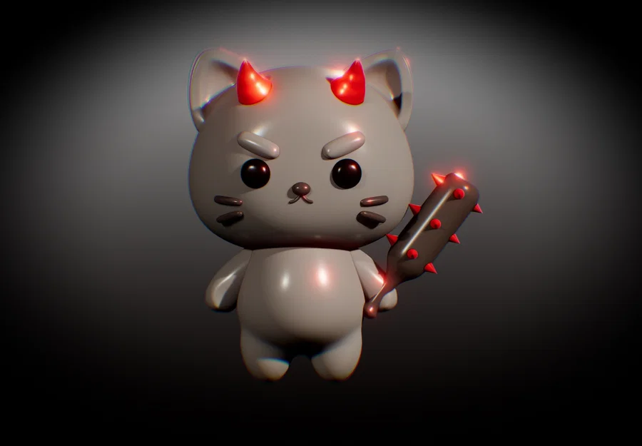 Mèo Oni Chibi cầm Kanabo | Hỗ trợ in nhiều màu (Tương thích AMS / MMU) - Image 1
