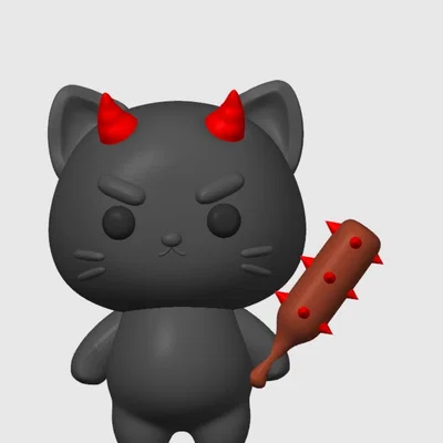 Mèo Oni Chibi cầm Kanabo | Hỗ trợ in nhiều màu (Tương thích AMS / MMU)