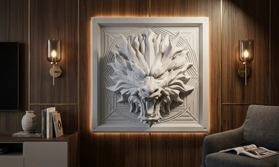 Phù Điêu 3D Đầu Rồng Uy Nghi Trên Tường - Image 1