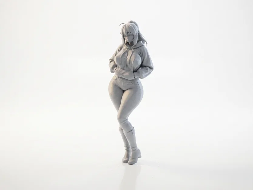 Mô hình nhân vật nữ mặc áo Hoodie phong cách Anime để in 3D - Image 1