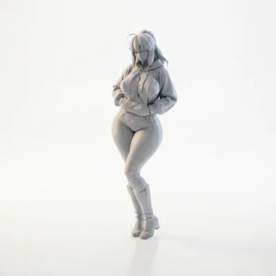 Mô hình nhân vật nữ mặc áo Hoodie phong cách Anime để in 3D