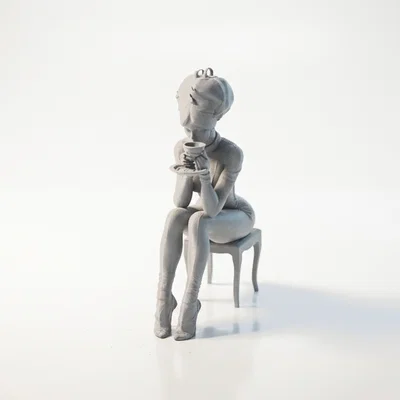Mô hình 3D Tượng Quý Cô Thưởng Trà Sang Trọng