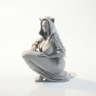 Mô hình 3D tượng cô gái đội mũ trùm đầu phong cách mèo (Cat Lady)