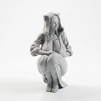 Mô hình 3D tượng cô gái đội mũ trùm đầu phong cách mèo (Cat Lady)