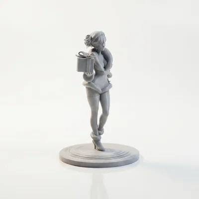 Mô hình 3D cô gái Giáng sinh cầm quà tặng - Tượng trang trí in 3D