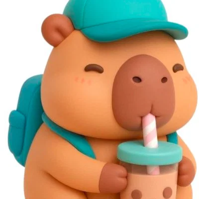Mô hình 3D Capibara uống trà sữa đáng yêu cho bàn làm việc