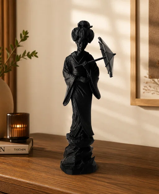 Tượng điêu khắc Geisha cầm dù - Image 1